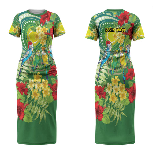 Australia Budgerigars Parakeets Personalised Couples Matching Short Sleeve Bodycon Dress and Hawaiian Shirt Cute Budgies Santa Tropical Flowers LT9