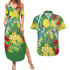 Australia Budgerigars Parakeets Personalised Couples Matching Summer Maxi Dress and Hawaiian Shirt Cute Budgies Santa Tropical Flowers