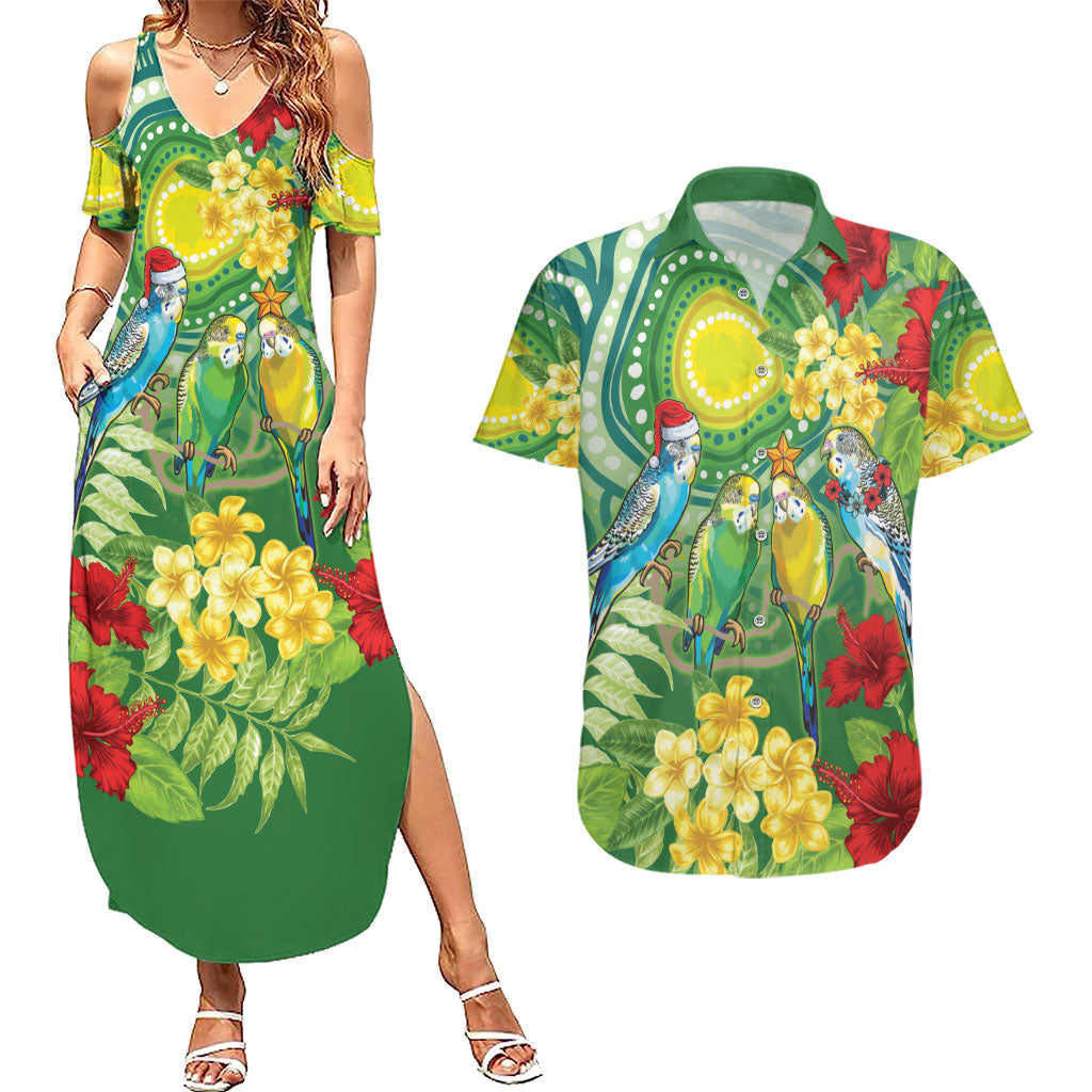 Australia Budgerigars Parakeets Personalised Couples Matching Summer Maxi Dress and Hawaiian Shirt Cute Budgies Santa Tropical Flowers