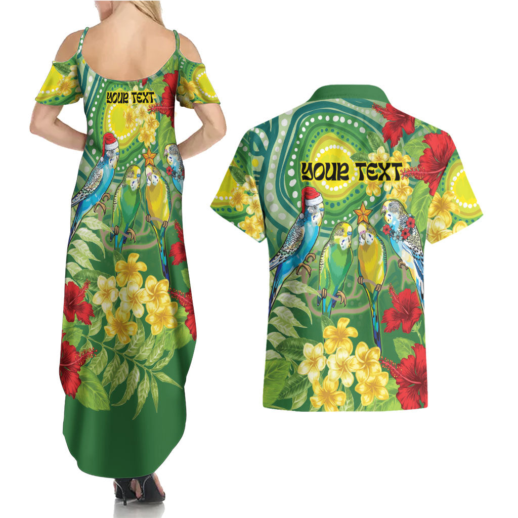 Australia Budgerigars Parakeets Personalised Couples Matching Summer Maxi Dress and Hawaiian Shirt Cute Budgies Santa Tropical Flowers