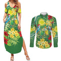 Australia Budgerigars Parakeets Personalised Couples Matching Summer Maxi Dress and Long Sleeve Button Shirt Cute Budgies Santa Tropical Flowers