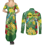 Australia Budgerigars Parakeets Personalised Couples Matching Summer Maxi Dress and Long Sleeve Button Shirt Cute Budgies Santa Tropical Flowers
