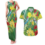 Australia Budgerigars Parakeets Personalised Couples Matching Tank Maxi Dress and Hawaiian Shirt Cute Budgies Santa Tropical Flowers