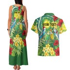 Australia Budgerigars Parakeets Personalised Couples Matching Tank Maxi Dress and Hawaiian Shirt Cute Budgies Santa Tropical Flowers