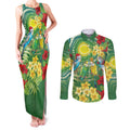 Australia Budgerigars Parakeets Personalised Couples Matching Tank Maxi Dress and Long Sleeve Button Shirt Cute Budgies Santa Tropical Flowers