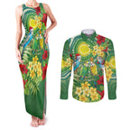 Australia Budgerigars Parakeets Personalised Couples Matching Tank Maxi Dress and Long Sleeve Button Shirt Cute Budgies Santa Tropical Flowers