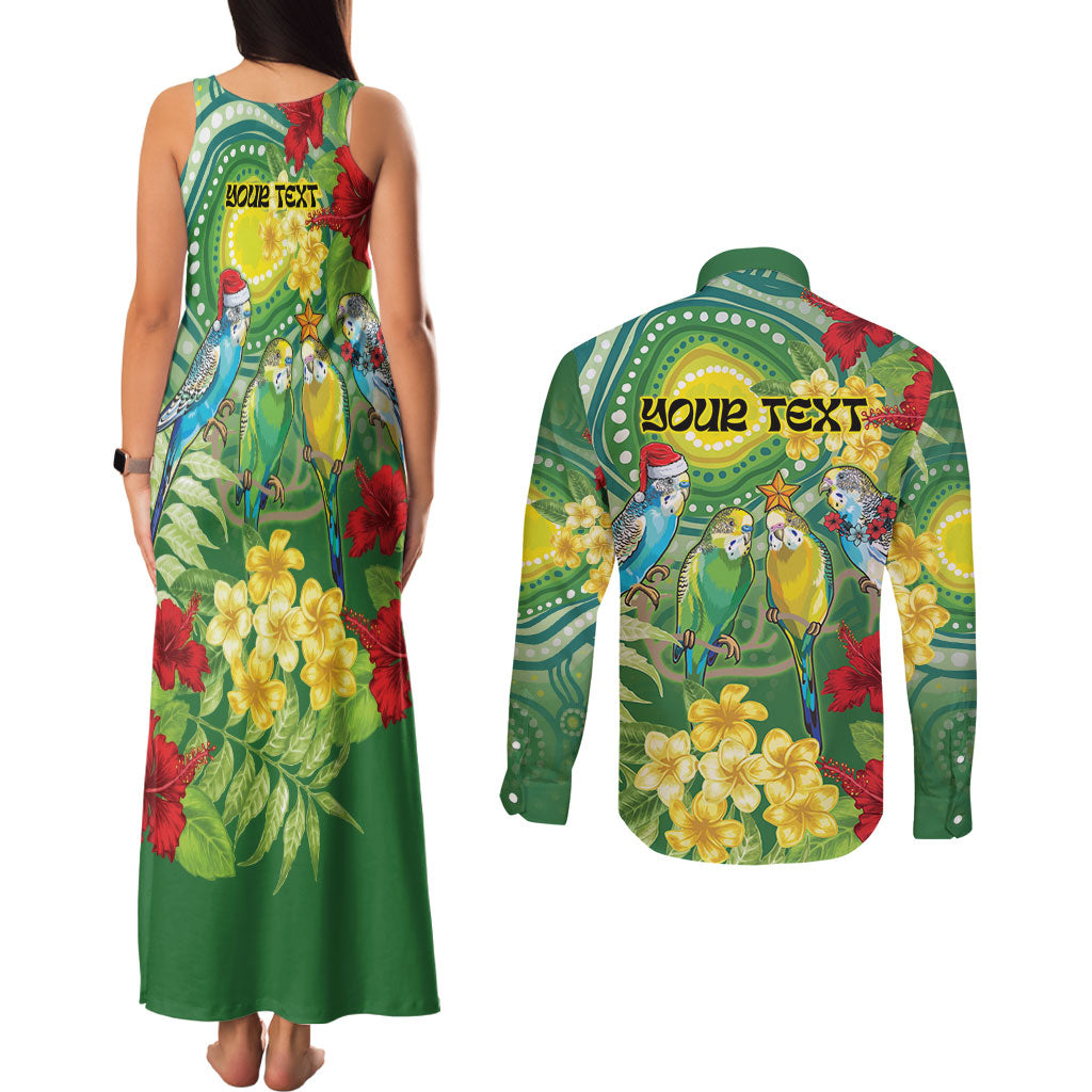 Australia Budgerigars Parakeets Personalised Couples Matching Tank Maxi Dress and Long Sleeve Button Shirt Cute Budgies Santa Tropical Flowers