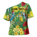 Australia Budgerigars Parakeets Personalised Cross Shoulder Shirt Cute Budgies Santa Tropical Flowers