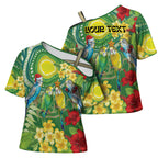 Australia Budgerigars Parakeets Personalised Cross Shoulder Shirt Cute Budgies Santa Tropical Flowers