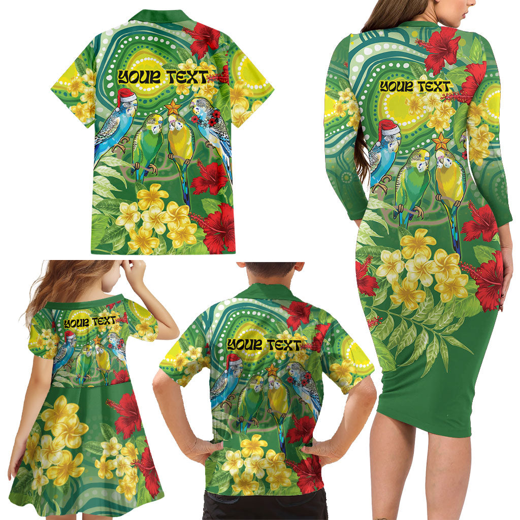 Australia Budgerigars Parakeets Personalised Family Matching Long Sleeve Bodycon Dress and Hawaiian Shirt Cute Budgies Santa Tropical Flowers