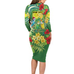 Australia Budgerigars Parakeets Personalised Family Matching Long Sleeve Bodycon Dress and Hawaiian Shirt Cute Budgies Santa Tropical Flowers