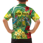 Australia Budgerigars Parakeets Personalised Family Matching Off The Shoulder Long Sleeve Dress and Hawaiian Shirt Cute Budgies Santa Tropical Flowers