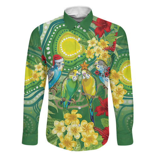 Australia Budgerigars Parakeets Personalised Family Matching Off The Shoulder Long Sleeve Dress and Hawaiian Shirt Cute Budgies Santa Tropical Flowers