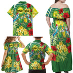 Australia Budgerigars Parakeets Personalised Family Matching Off Shoulder Maxi Dress and Hawaiian Shirt Cute Budgies Santa Tropical Flowers