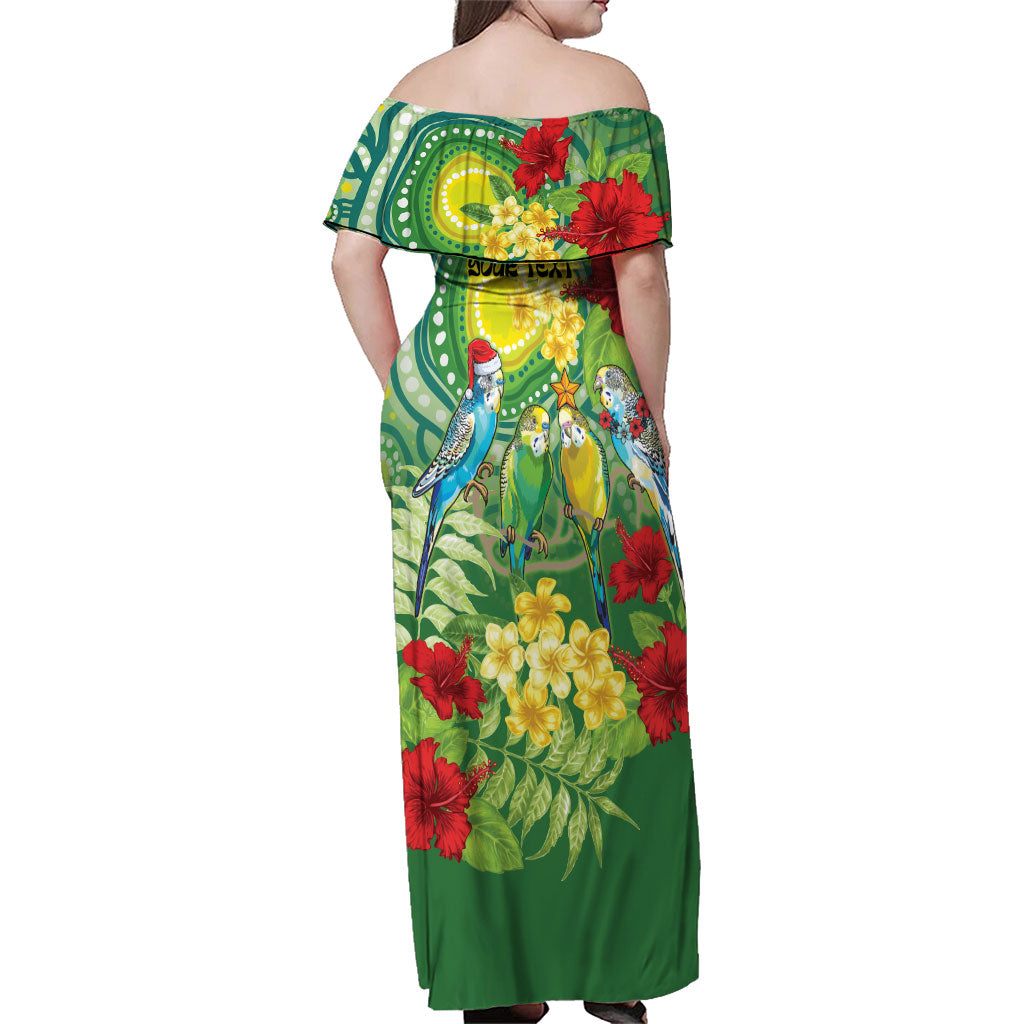 Australia Budgerigars Parakeets Personalised Family Matching Off Shoulder Maxi Dress and Hawaiian Shirt Cute Budgies Santa Tropical Flowers