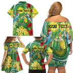 Australia Budgerigars Parakeets Personalised Family Matching Off Shoulder Short Dress and Hawaiian Shirt Cute Budgies Santa Tropical Flowers