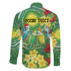Australia Budgerigars Parakeets Personalised Family Matching Off Shoulder Short Dress and Hawaiian Shirt Cute Budgies Santa Tropical Flowers