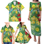 Australia Budgerigars Parakeets Personalised Family Matching Puletasi and Hawaiian Shirt Cute Budgies Santa Tropical Flowers