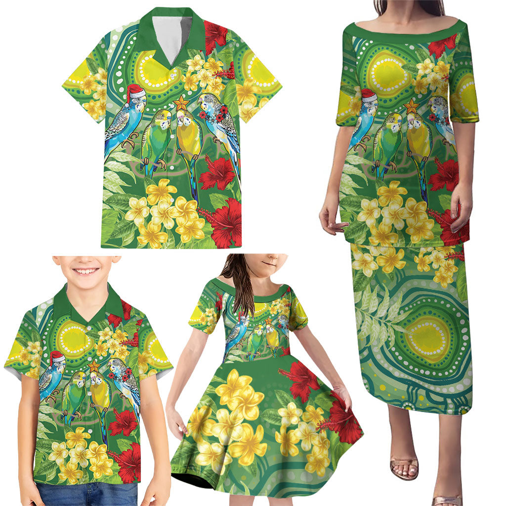 Australia Budgerigars Parakeets Personalised Family Matching Puletasi and Hawaiian Shirt Cute Budgies Santa Tropical Flowers