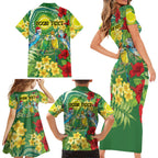 Australia Budgerigars Parakeets Personalised Family Matching Short Sleeve Bodycon Dress and Hawaiian Shirt Cute Budgies Santa Tropical Flowers