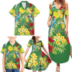 Australia Budgerigars Parakeets Personalised Family Matching Summer Maxi Dress and Hawaiian Shirt Cute Budgies Santa Tropical Flowers