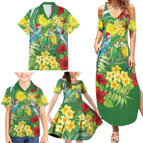 Australia Budgerigars Parakeets Personalised Family Matching Summer Maxi Dress and Hawaiian Shirt Cute Budgies Santa Tropical Flowers