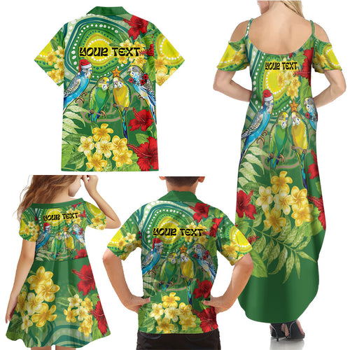 Australia Budgerigars Parakeets Personalised Family Matching Summer Maxi Dress and Hawaiian Shirt Cute Budgies Santa Tropical Flowers