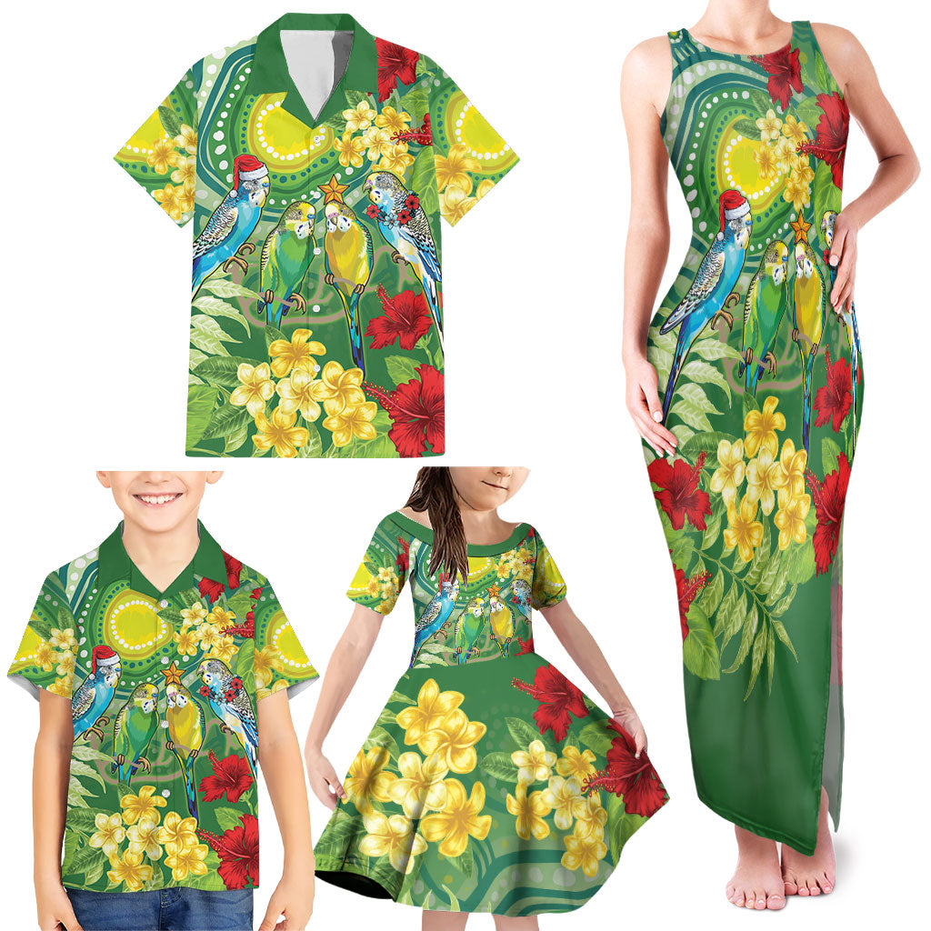 Australia Budgerigars Parakeets Personalised Family Matching Tank Maxi Dress and Hawaiian Shirt Cute Budgies Santa Tropical Flowers