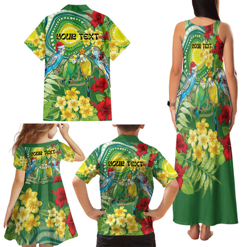 Australia Budgerigars Parakeets Personalised Family Matching Tank Maxi Dress and Hawaiian Shirt Cute Budgies Santa Tropical Flowers