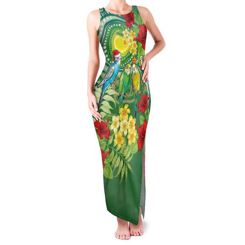Australia Budgerigars Parakeets Personalised Family Matching Tank Maxi Dress and Hawaiian Shirt Cute Budgies Santa Tropical Flowers