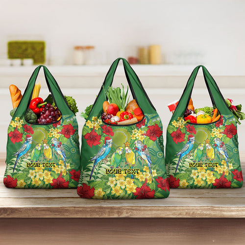 Australia Budgerigars Parakeets Personalised Grocery Bag Cute Budgies Santa Tropical Flowers