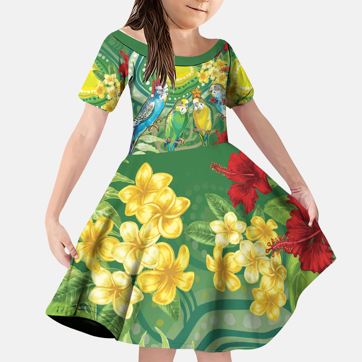 Australia Budgerigars Parakeets Personalised Kid Short Sleeve Dress Cute Budgies Santa Tropical Flowers