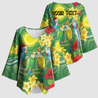 Australia Budgerigars Parakeets Personalised Kimono Sleeve Blouse Cute Budgies Santa Tropical Flowers