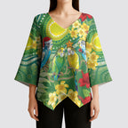 Australia Budgerigars Parakeets Personalised Kimono Sleeve Blouse Cute Budgies Santa Tropical Flowers