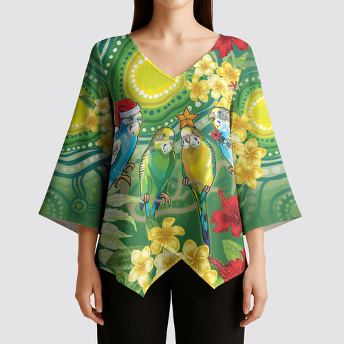 Australia Budgerigars Parakeets Personalised Kimono Sleeve Blouse Cute Budgies Santa Tropical Flowers