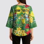 Australia Budgerigars Parakeets Personalised Kimono Sleeve Blouse Cute Budgies Santa Tropical Flowers