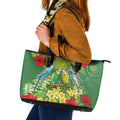 Australia Budgerigars Parakeets Personalised Leather Tote Bag Cute Budgies Santa Tropical Flowers