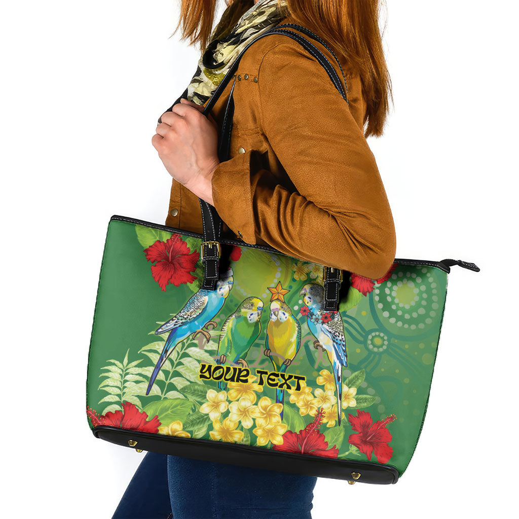 Australia Budgerigars Parakeets Personalised Leather Tote Bag Cute Budgies Santa Tropical Flowers