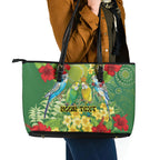 Australia Budgerigars Parakeets Personalised Leather Tote Bag Cute Budgies Santa Tropical Flowers
