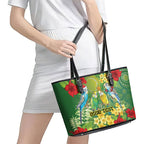 Australia Budgerigars Parakeets Personalised Leather Tote Bag Cute Budgies Santa Tropical Flowers