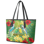 Australia Budgerigars Parakeets Personalised Leather Tote Bag Cute Budgies Santa Tropical Flowers