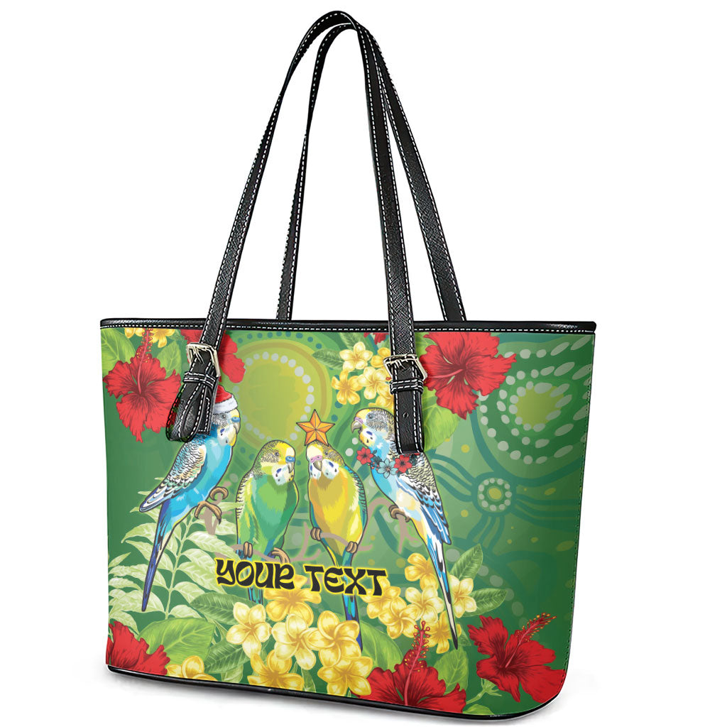 Australia Budgerigars Parakeets Personalised Leather Tote Bag Cute Budgies Santa Tropical Flowers