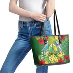 Australia Budgerigars Parakeets Personalised Leather Tote Bag Cute Budgies Santa Tropical Flowers
