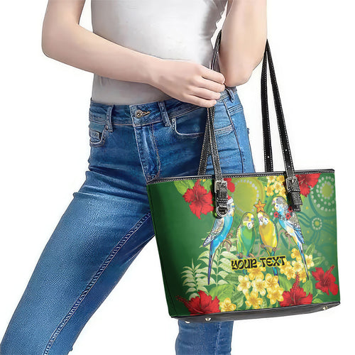 Australia Budgerigars Parakeets Personalised Leather Tote Bag Cute Budgies Santa Tropical Flowers