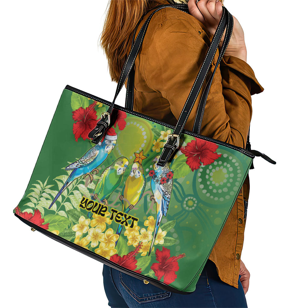 Australia Budgerigars Parakeets Personalised Leather Tote Bag Cute Budgies Santa Tropical Flowers