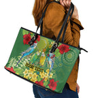 Australia Budgerigars Parakeets Personalised Leather Tote Bag Cute Budgies Santa Tropical Flowers