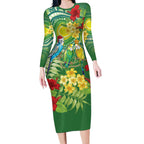Australia Budgerigars Parakeets Personalised Long Sleeve Bodycon Dress Cute Budgies Santa Tropical Flowers
