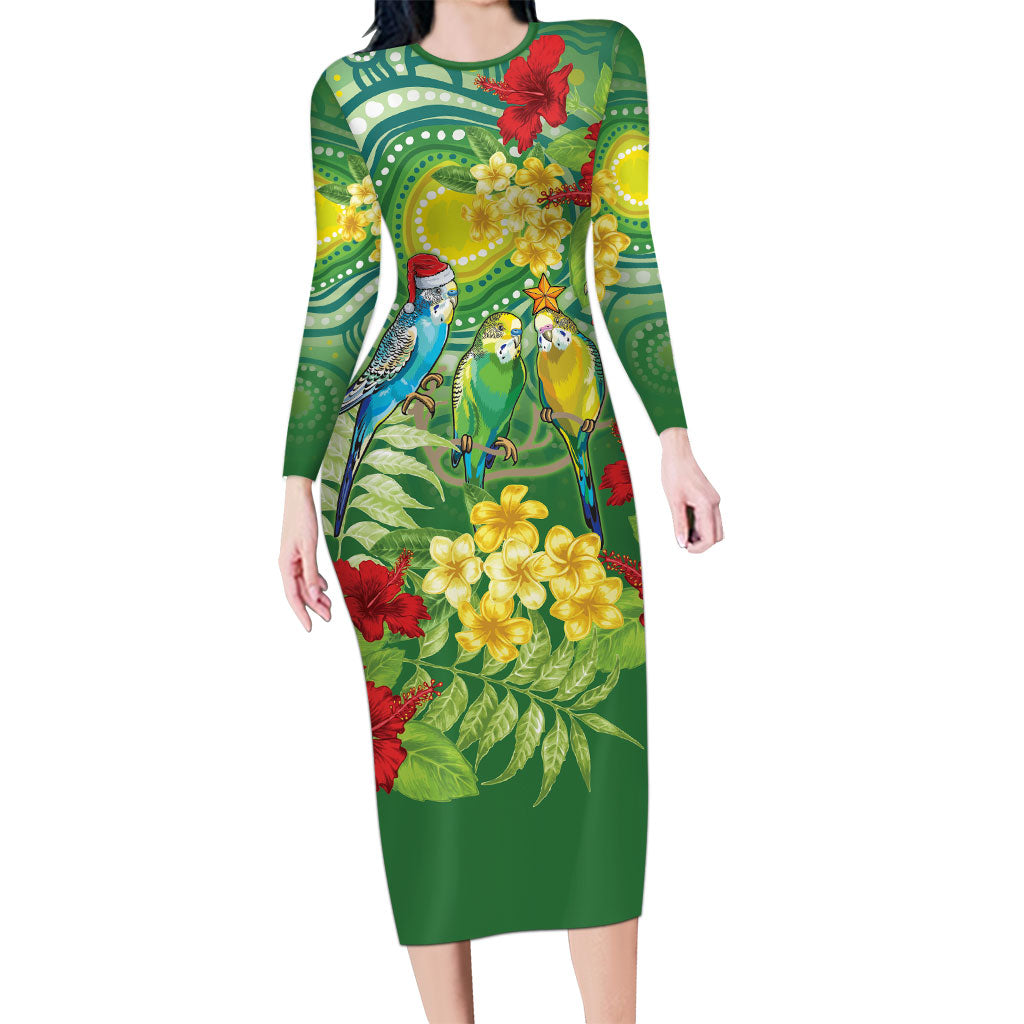 Australia Budgerigars Parakeets Personalised Long Sleeve Bodycon Dress Cute Budgies Santa Tropical Flowers