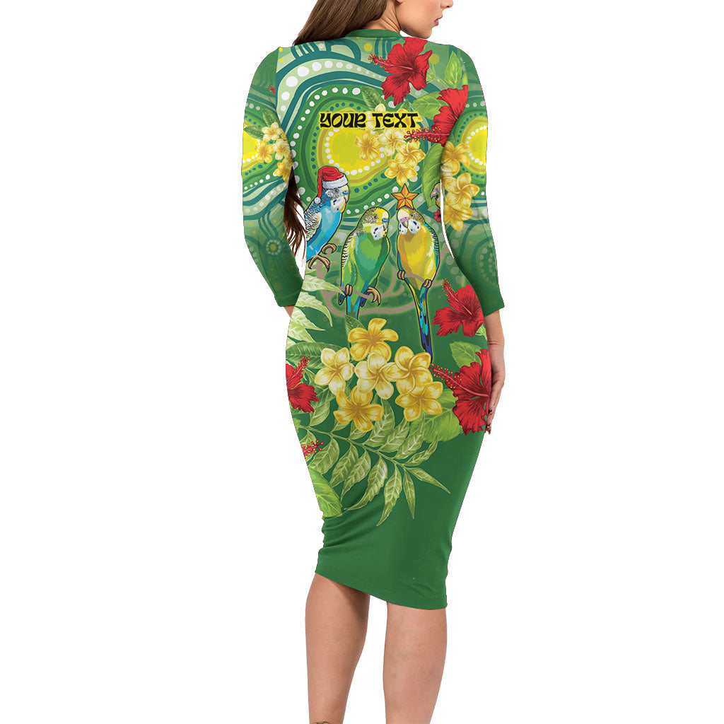 Australia Budgerigars Parakeets Personalised Long Sleeve Bodycon Dress Cute Budgies Santa Tropical Flowers
