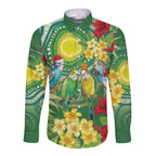 Australia Budgerigars Parakeets Personalised Long Sleeve Button Shirt Cute Budgies Santa Tropical Flowers